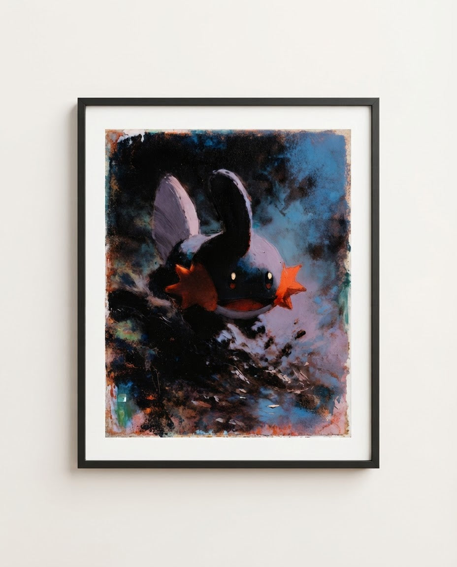 Mudkip — Mud Bath impasto art print framed on a wall