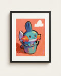 Mudkip kawaii art print framed on a wall — Pokémon fan art by Dammit.png