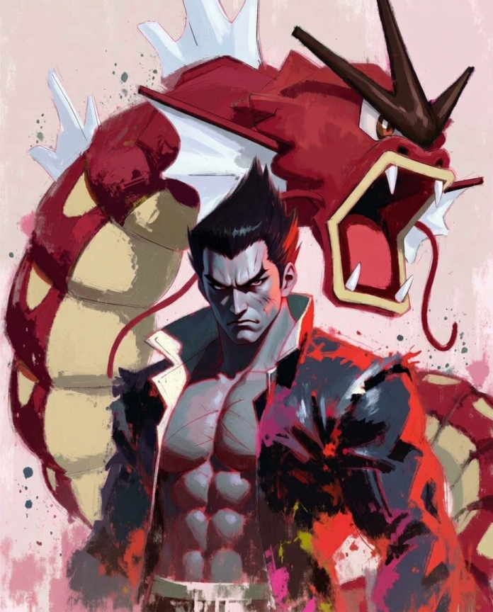 Kazuya Mishima & shiny Gyarados Pokémon fan art print — limited edition of 5