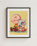 Charlie Brown & Cubone — Good Grief crossover art print framed in a black frame with white mat