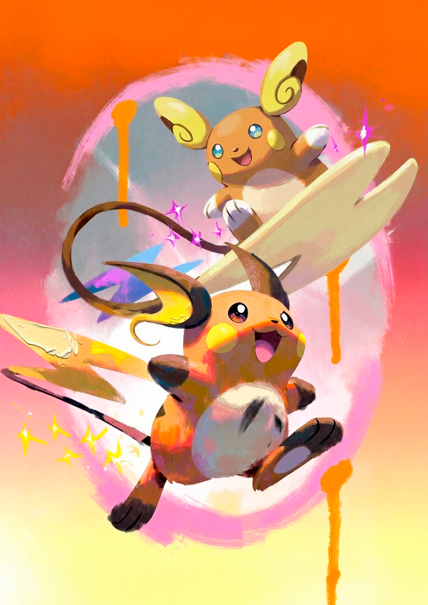 Raichu & Alolan Raichu — Surf's Up painterly illustration by Dammit.png