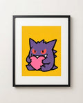 Gengar kawaii art print framed on a wall — Pokémon fan art by Dammit.png