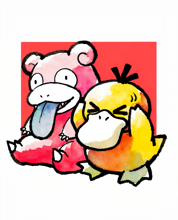 Slowpoke & Psyduck — Best Buds ink wash illustration by Dammit.png