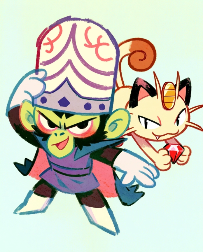 Mojo Jojo and Meowth artwork