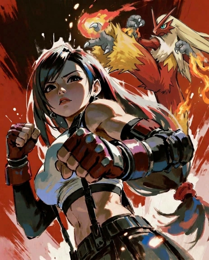 Tifa and Blaziken artwork