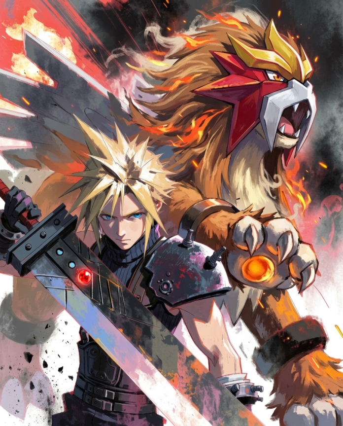 Cloud and Entei artwork