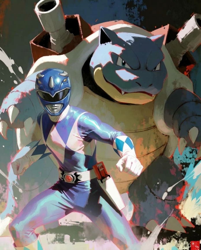 Blue Ranger and Blastoise artwork