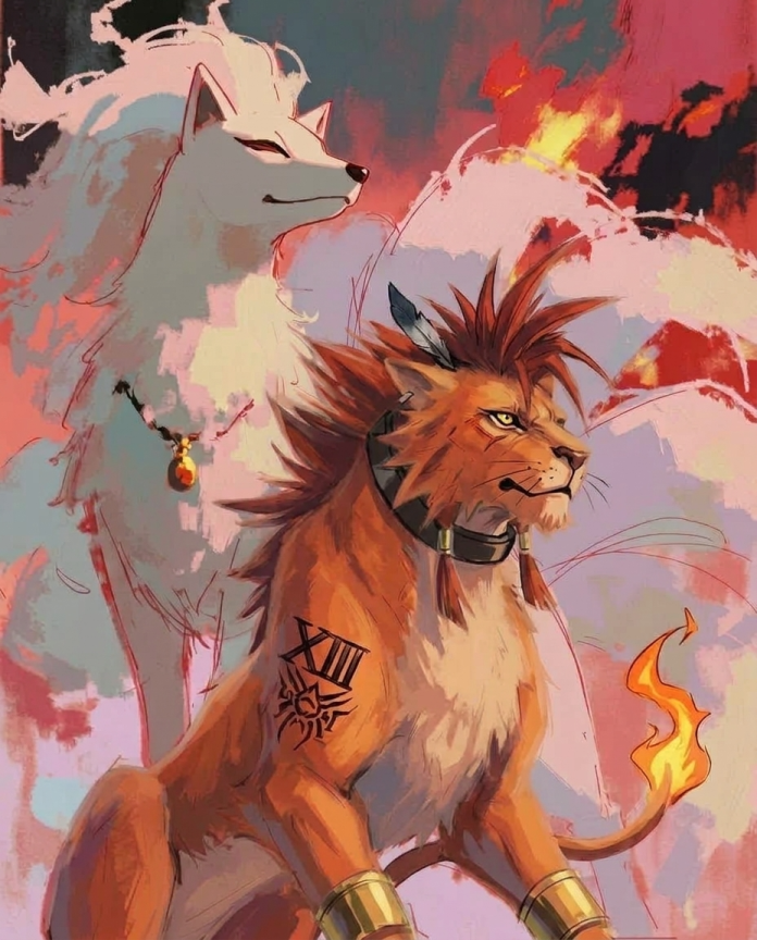 Red XIII and Ninetales artwork