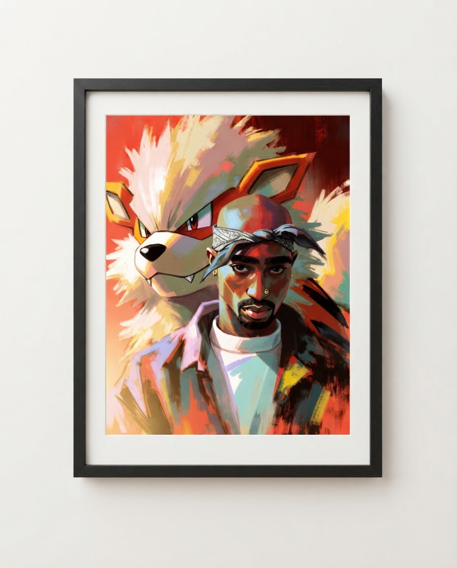 Tupac and Arcanine framed art print