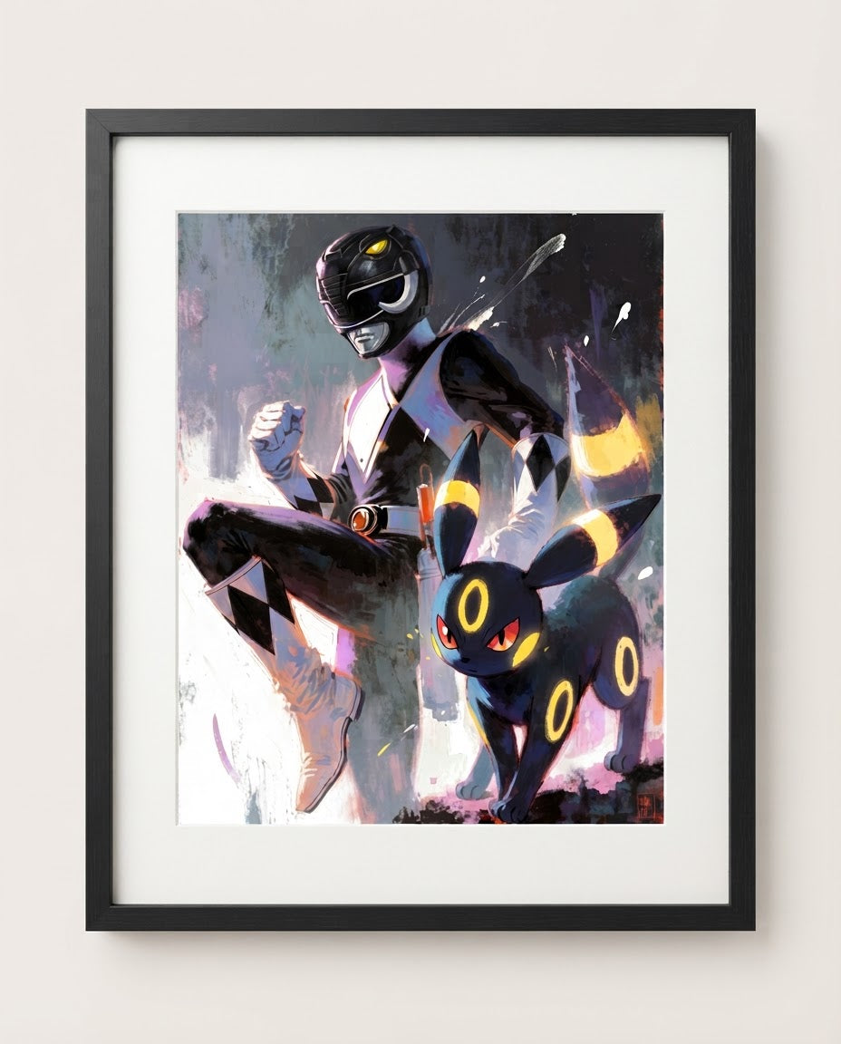 Black Ranger and Umbreon framed art print