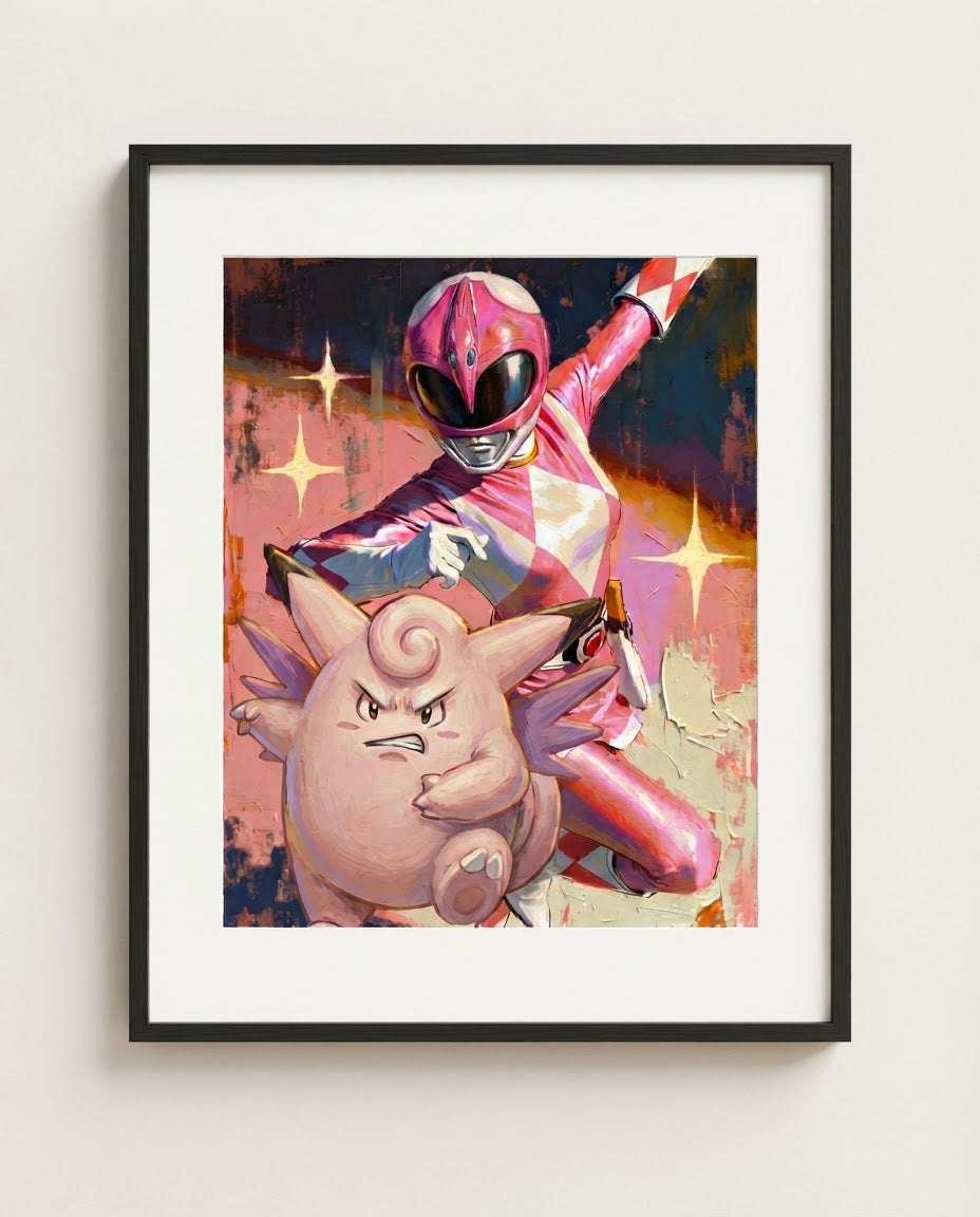 Pink Ranger and Clefable framed art print