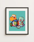 Koopa Troopa & Squirtle art print framed on a wall — Paper Mario Pokémon crossover by Dammit.png