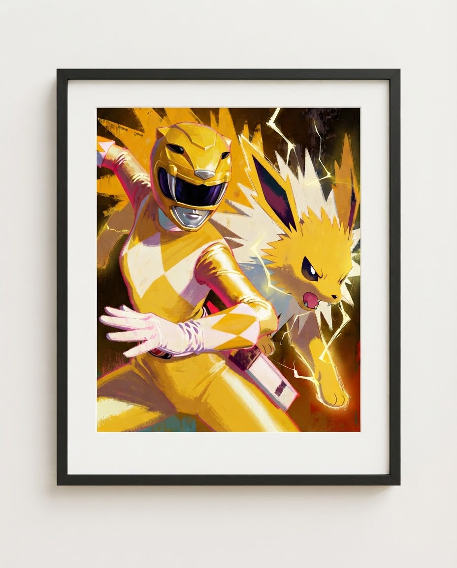 Yellow Ranger and Jolteon framed art print