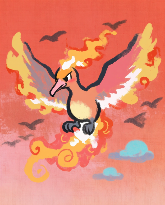 Moltres — Sunset Flight kawaii illustration by Dammit.png