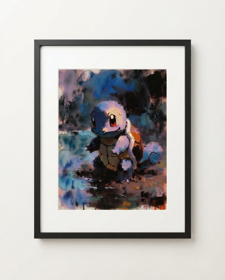 Squirtle — Rain Dance impasto art print framed on a wall