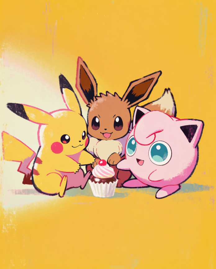 Pikachu, Eevee & Jigglypuff Cupcake Pokémon art print — limited edition of 5