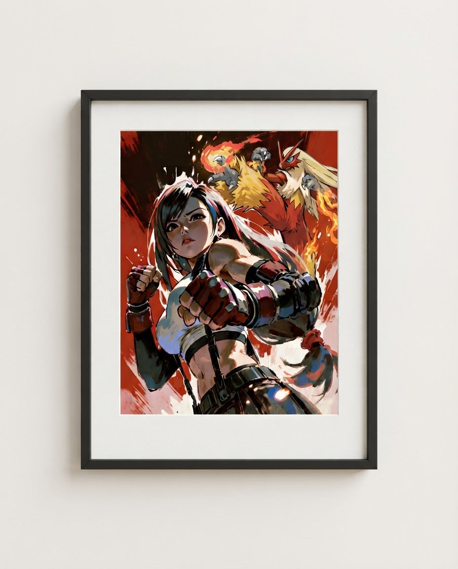 Tifa and Blaziken framed art print