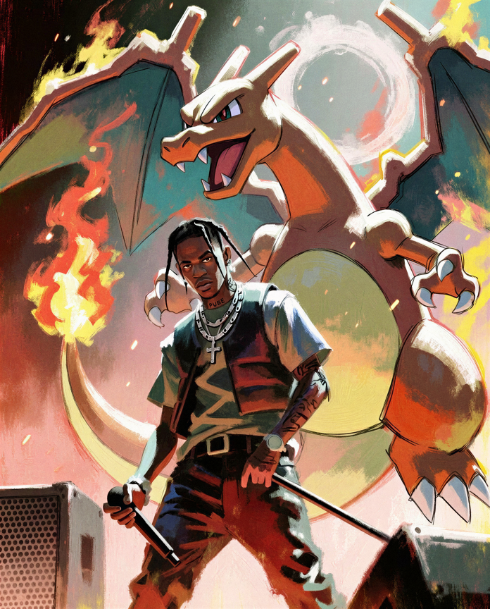 Travis Scott and Charizard artwork