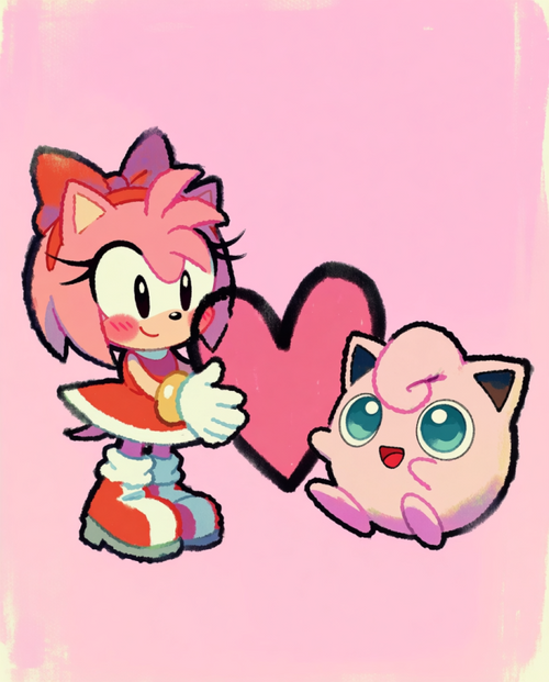 Amy Rose & Jigglypuff Pokémon fan art print — limited edition of 5