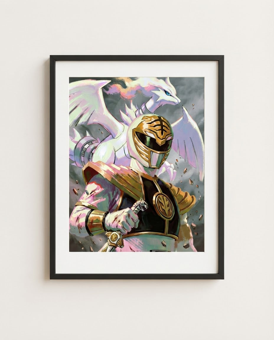 White Ranger and Reshiram framed art print