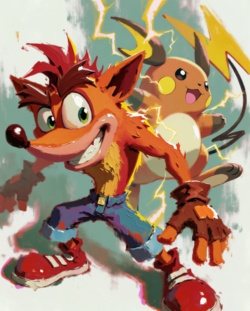 Crash Bandicoot & Raichu Pokémon fan art print — limited edition of 5