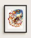 Flareon watercolour art print framed on a wall — Pokémon fan art by Dammit.png