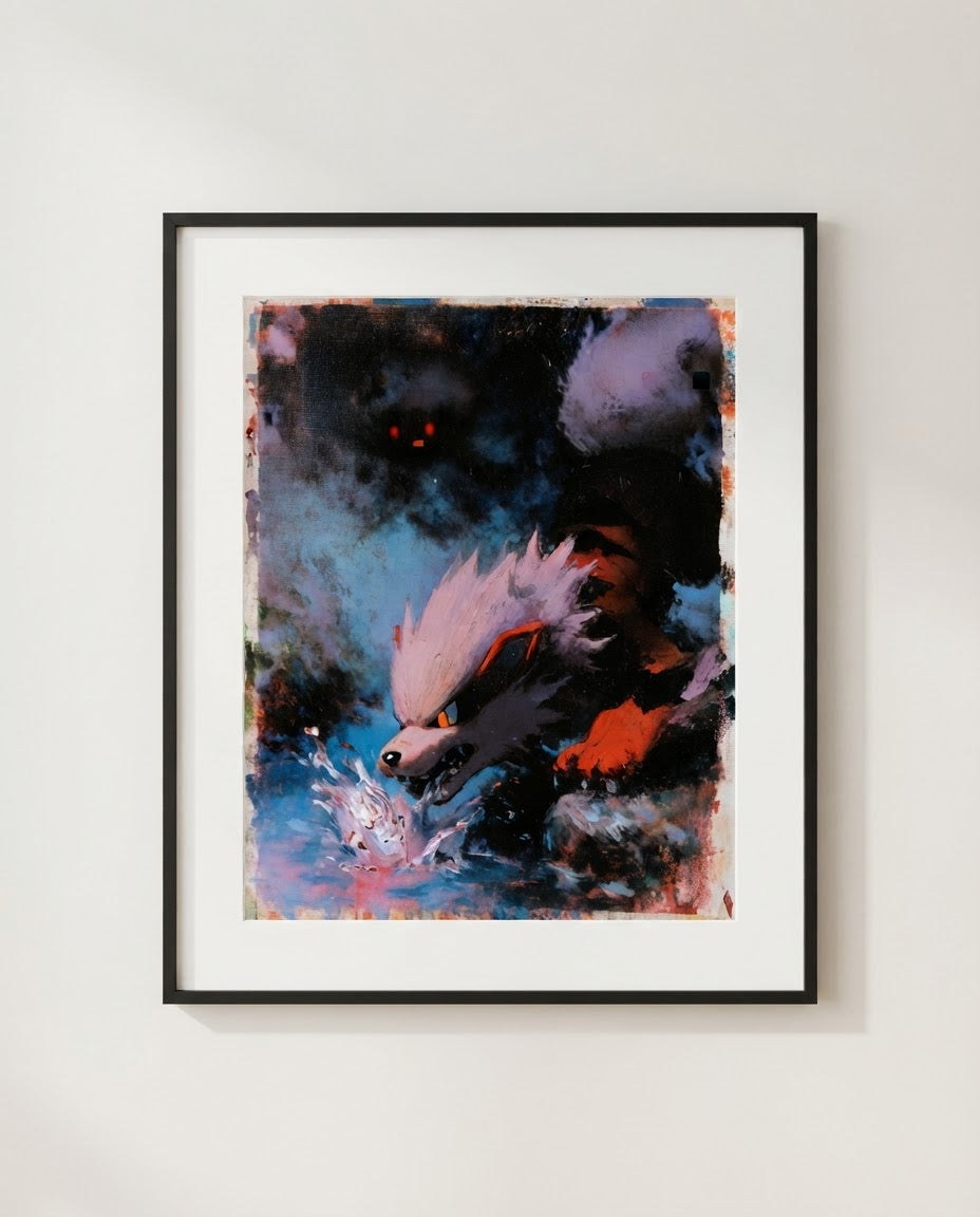 Arcanine — Extreme Speed impasto art print framed on a wall