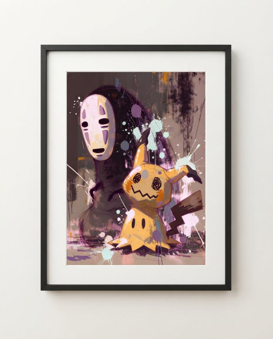No-Face and Mimikyu framed art print