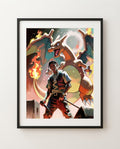 Travis Scott and Charizard framed art print