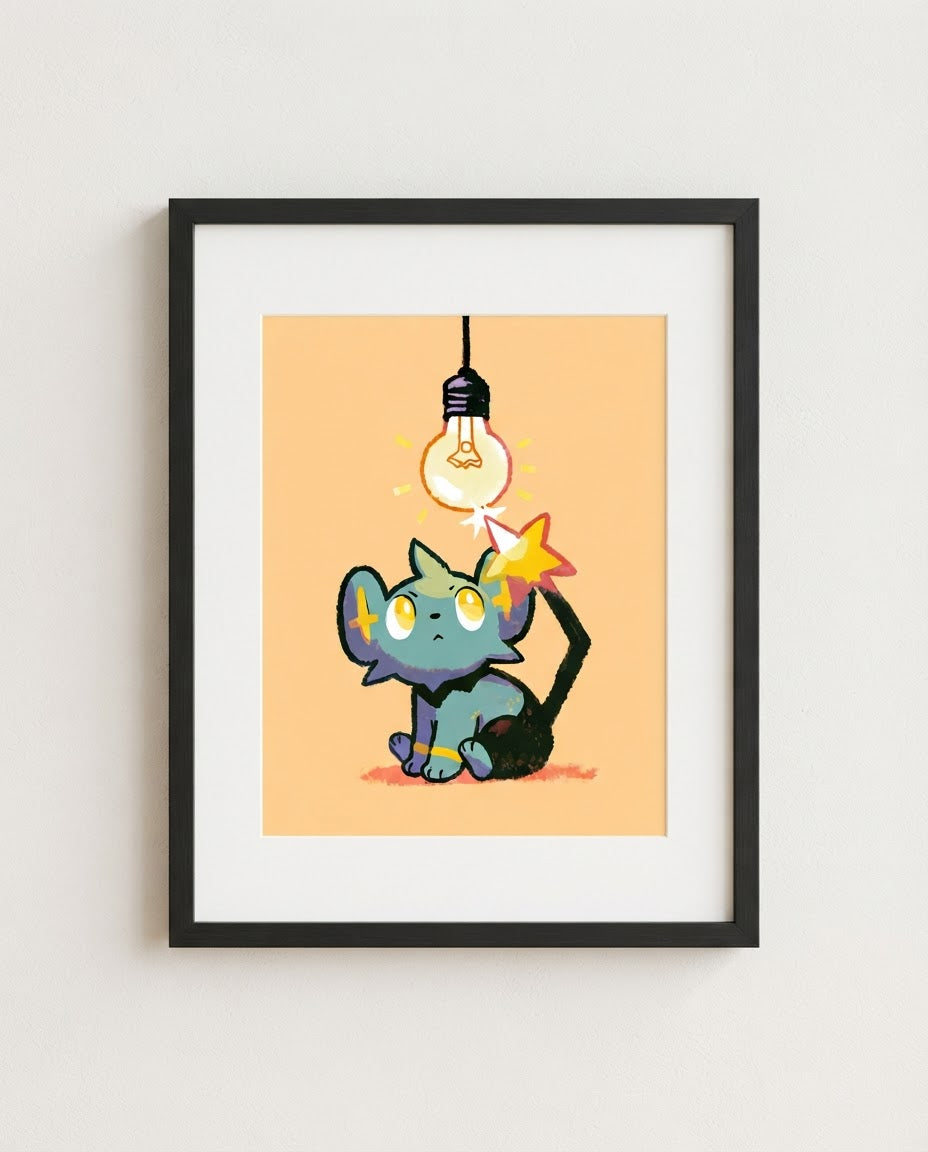 Shinx kawaii art print framed on a wall — Pokémon fan art by Dammit.png