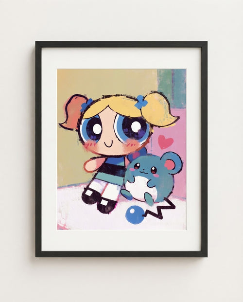 Bubbles and Marill framed art print