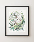Leafeon watercolour art print framed on a wall — Pokémon fan art by Dammit.png