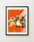 Bowser & Charizard art print framed on a wall — Paper Mario Pokémon crossover by Dammit.png