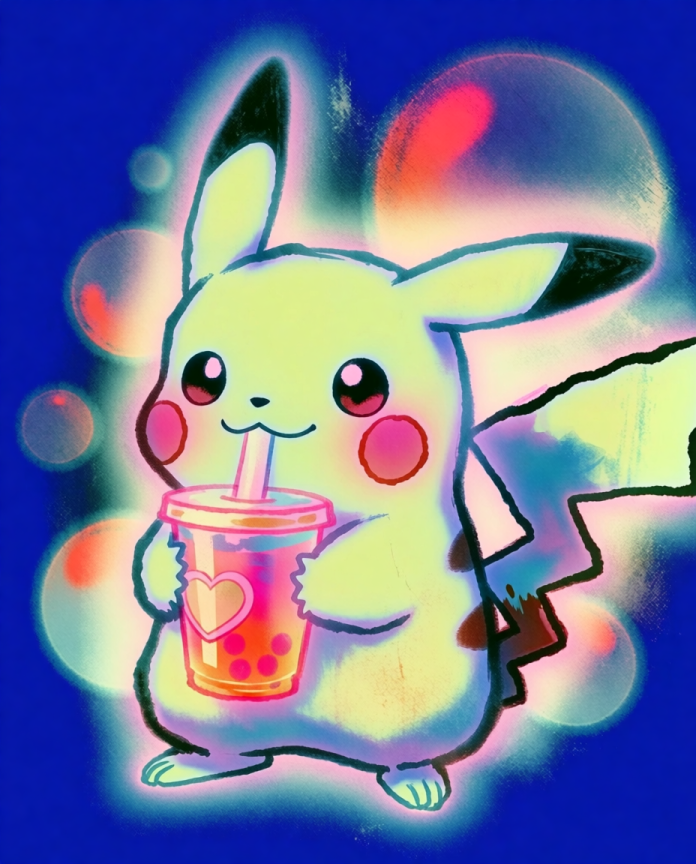 Pikachu — Bubble Tea neon kawaii illustration by Dammit.png