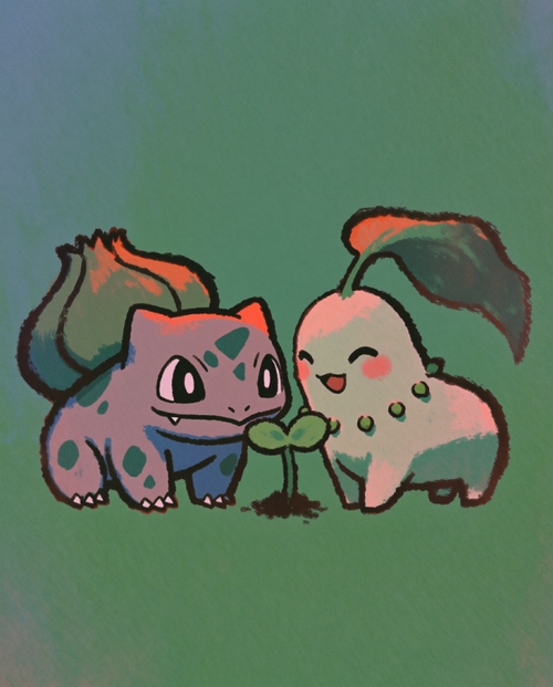 Bulbasaur & Chikorita First Sprout Pokémon art print — limited edition of 5