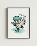 Quaxly Aqua Step watercolour Pokémon starter art print in a black frame with white mat