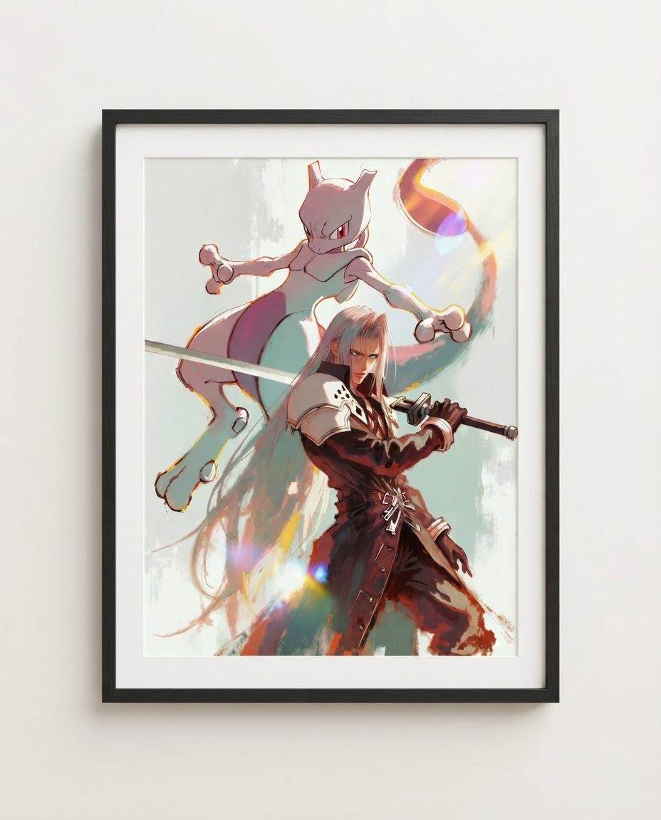 Sephiroth and Mewtwo framed art print