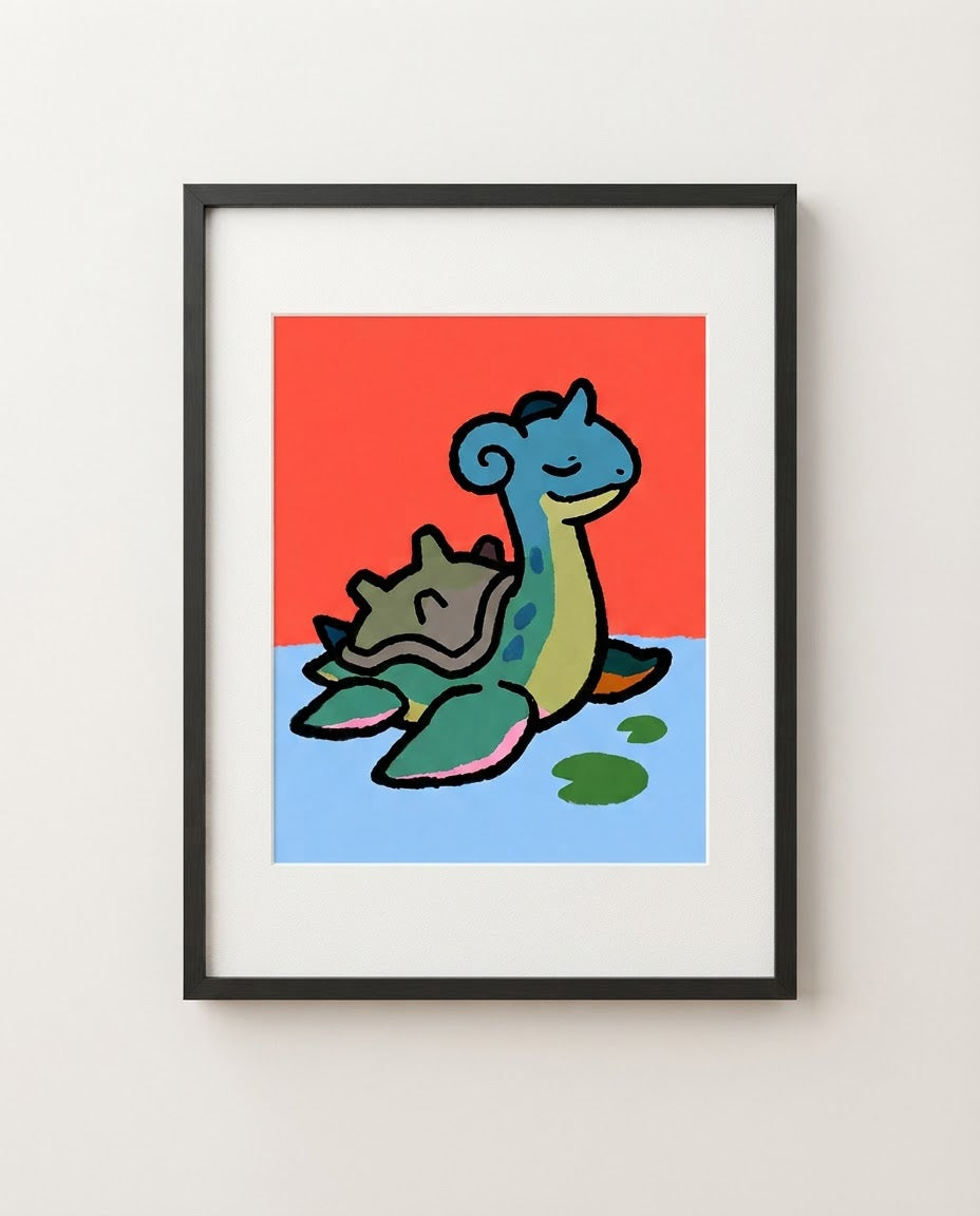Lapras kawaii art print framed on a wall — Pokémon fan art by Dammit.png