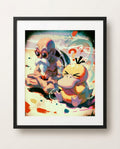 Roshi and Psyduck Deep Focus Dragon Ball Pokémon crossover art print by Dammit.png shown framed