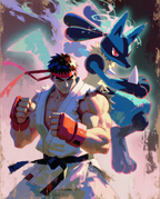 Ryu & Lucario Pokémon fan art print — limited edition of 5