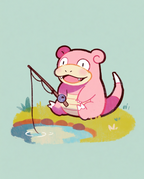 Slowpoke — Gone Fishing original artwork: Slowpoke fishing by a pond, by Dammit.png