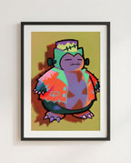 Snorlax — It's Alive Halloween art print framed in a black frame with white mat