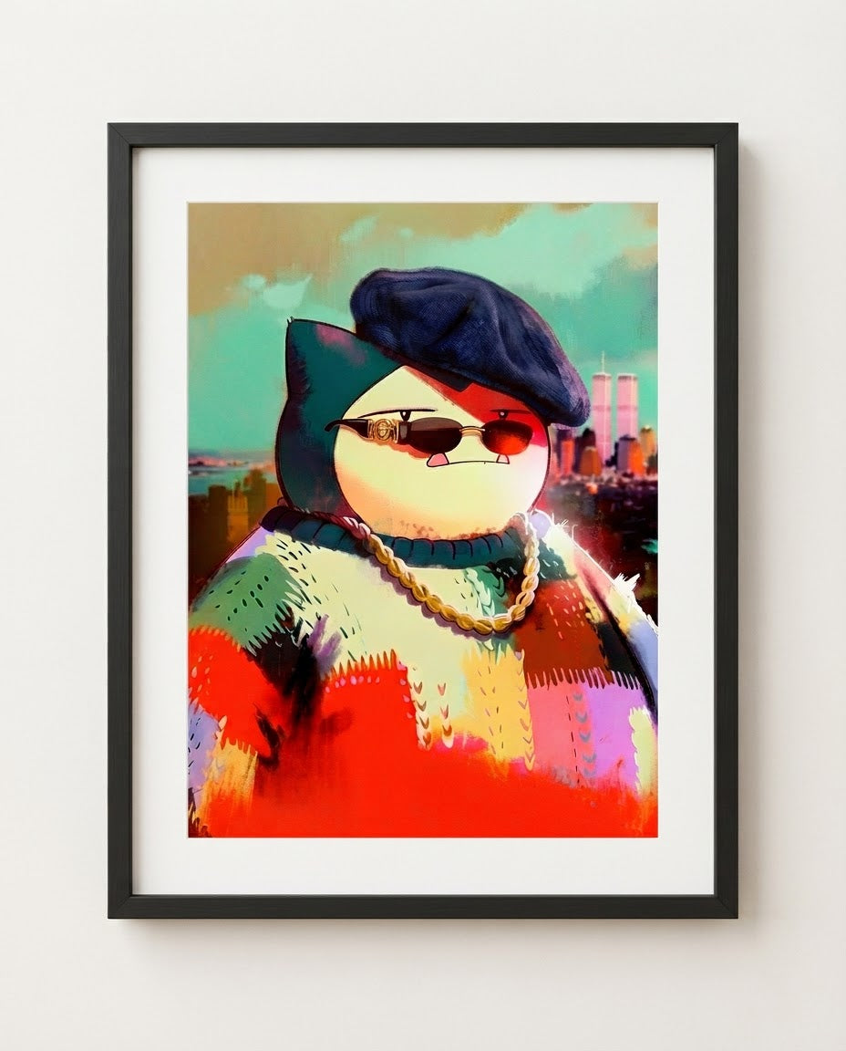 Snorlax Notorious Big limited edition hip-hop Pokémon art print by Dammit.png shown framed