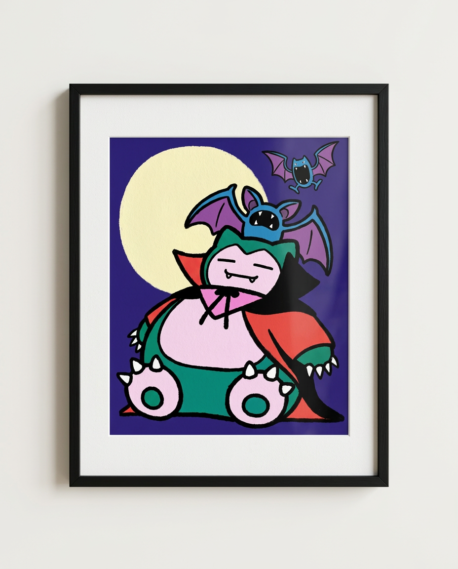Snorlax & Zubat — Count Snoozula framed Halloween art print by Dammit.png