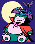 Snorlax dressed as a sleepy vampire with Zubat under a full moon — Dammit.png fan art print