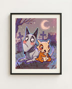 Sparky & Cubone — Best Friends Forever Tim Burton crossover art print framed in a black frame with white mat