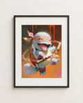 Squirtle Nunchucks ninja limited edition Pokémon art print by Dammit.png shown framed