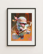 Squirtle Nunchucks ninja limited edition Pokémon art print by Dammit.png shown framed