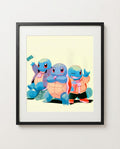 Squirtle Squad Cash Rules limited edition hip-hop Pokémon art print by Dammit.png shown framed
