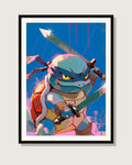 Squirtle Twin Blades ninja limited edition Pokémon art print by Dammit.png shown framed